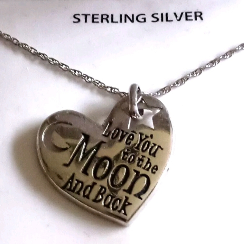 Sterling Silver .925 Love You To The Moon & Back Heart Pendant Necklace New Box